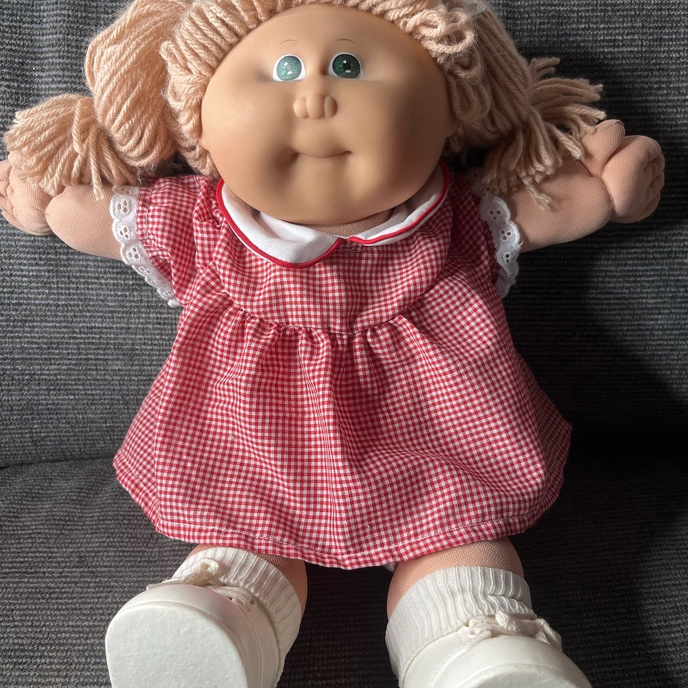 Adorable Red Checkered Doll with Blonde Hair